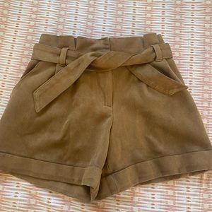 Zara Kids Brown Faux Suede Shorts Paperbag Elastic Waist Belt Girls Size 7